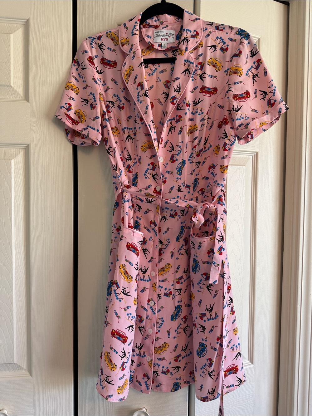HVN Silk Pink Printed Shirt Dress